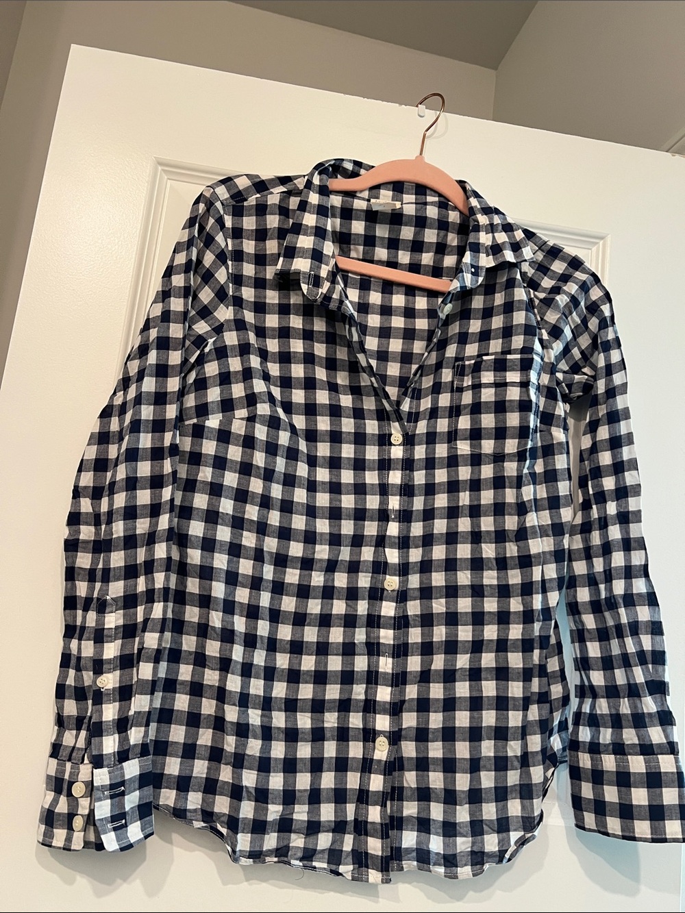 J. Crew Navy and White Gingham Button-Up Shirt